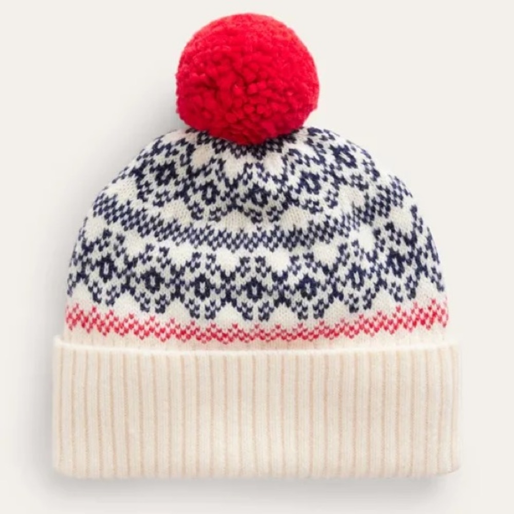 💟 Boden Fair Isle Wool Hat in Navy/ Oatmeal Fairisle - Picture 1 of 3